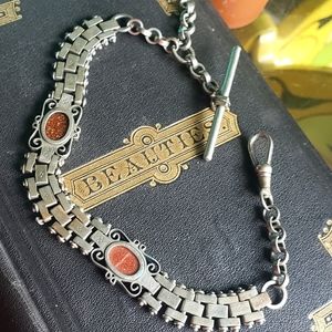 Hand Tooled Victorian Goldstone Watch Chain